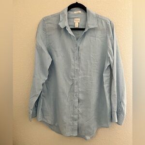 Chico’s Women’s Blue Linen Long Sleeve Button Down No Iron